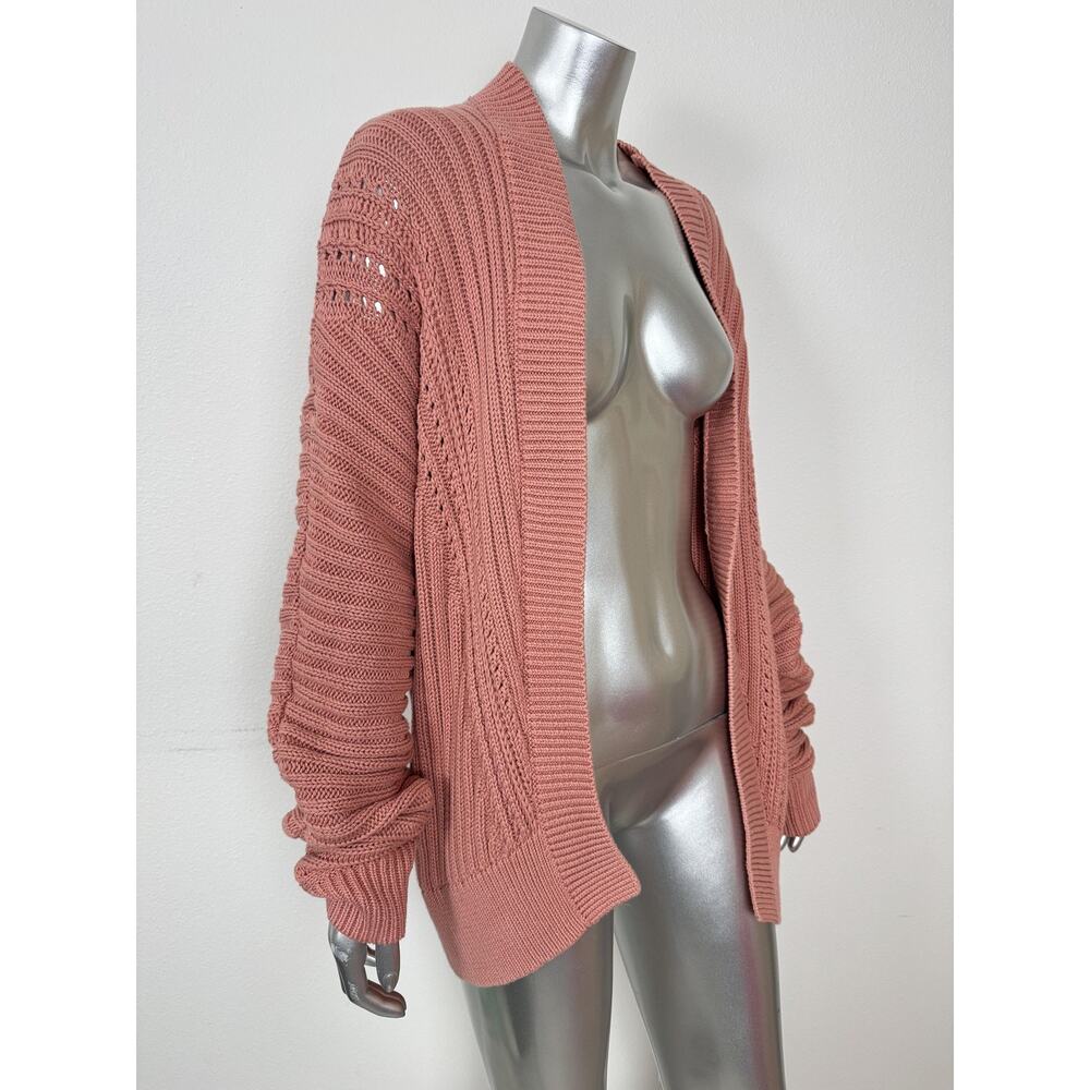 Clay Pink Sweater Cardigan Womens M Tall 100% Cotton Open Front Knit Long Gap